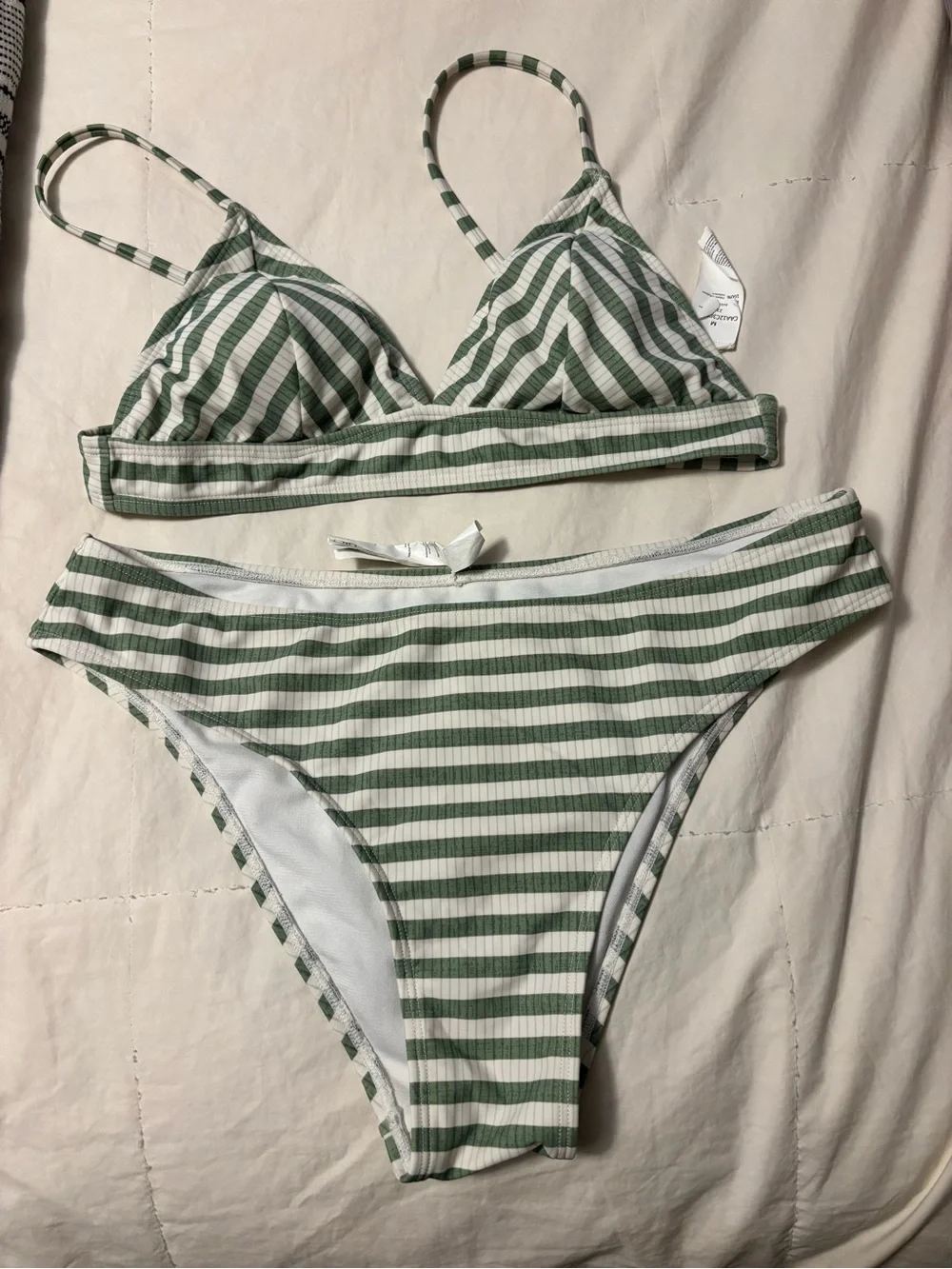 Amazon Women’s Green and White Striped Bikini Set